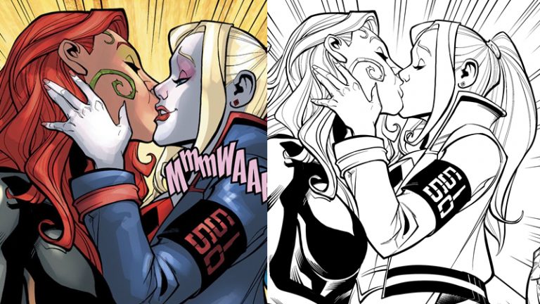 Pride | Artista reage a arte censurada pela DC envolvendo um beijo entre Arlequina e Hera Venenosa